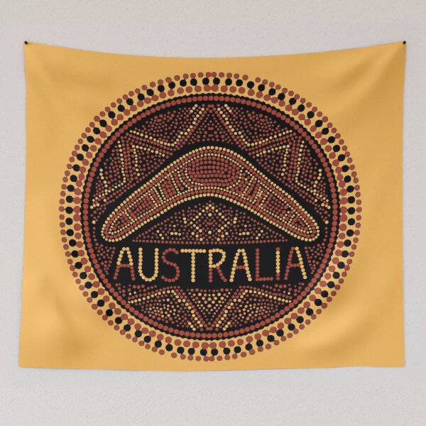 Item preview, Australian Aboriginal dot art boomerang emblem designed and sold by Rue Design Company.