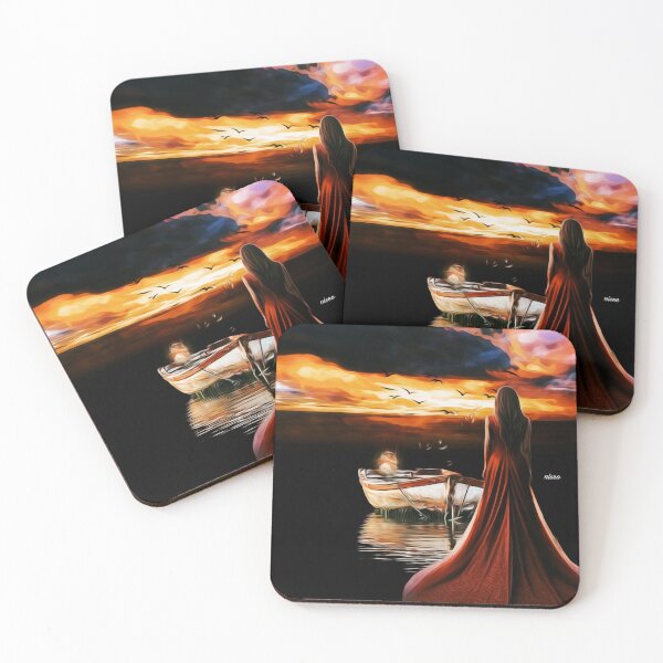 Item preview, Woman in Red Dress by the Lake at Sunset designed and sold by MapleBloom.