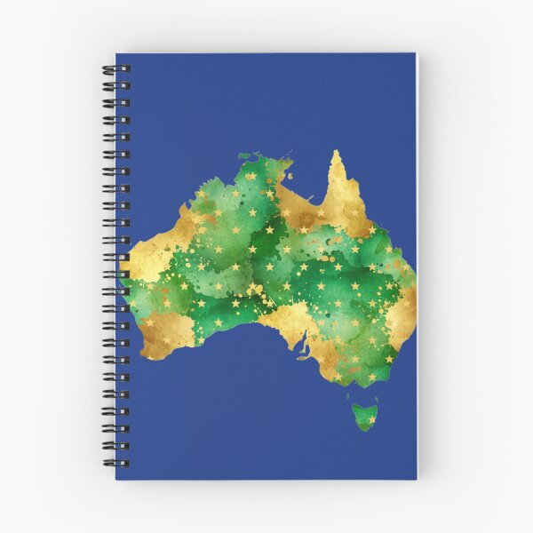 Item preview, Watercolor map of Australia with green and gold stars designed and sold by Rue Market.