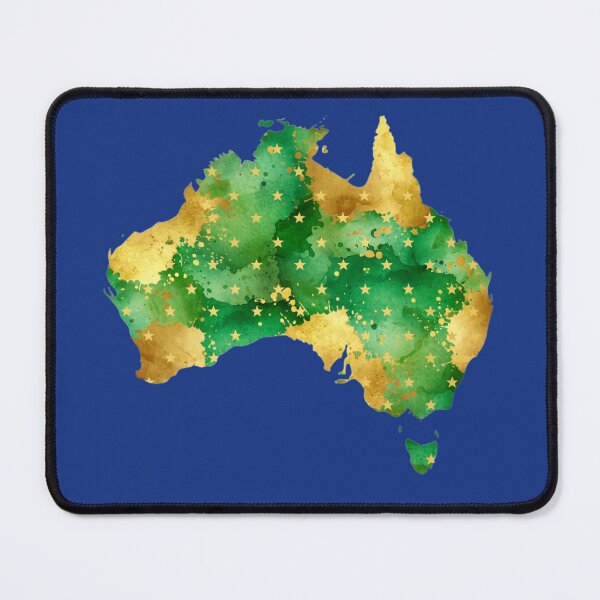 Item preview, Watercolor map of Australia with green and gold stars designed and sold by Rue Market.