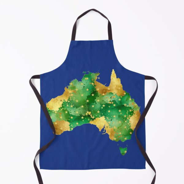 Item preview, Watercolor map of Australia with green and gold stars designed and sold by Rue Design Company.
