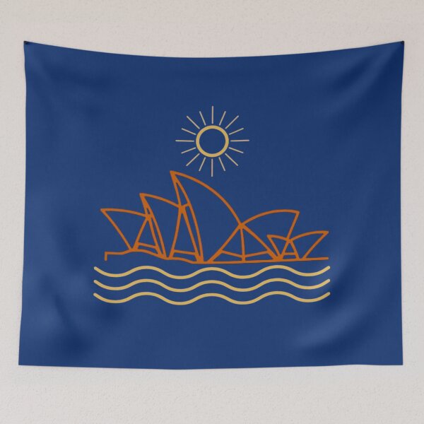 Item preview, Sydney Opera House line art with sun and waves designed and sold by Rue Market.