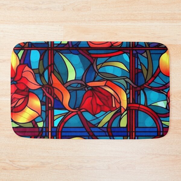 Item preview, Red Roses Stained Glass-Inspired Art On Blue  designed and sold by DEC02.