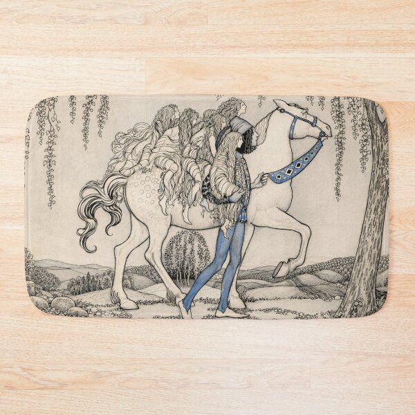 Item preview, Fairytale Illustration Vintage Line Art Maidens on Horse for Fantasy Art Lovers designed and sold by RickE.