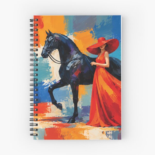 Item preview, Elegant Woman in Red with Black Horse – Bold Abstract Fashion Art designed and sold by RamyGallery.