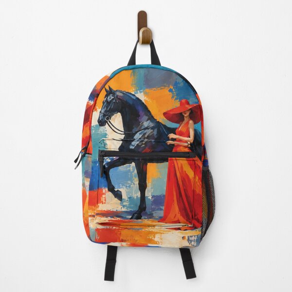 Item preview, Elegant Woman in Red with Black Horse – Bold Abstract Fashion Art designed and sold by RamyGallery.