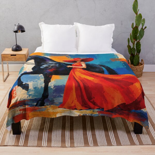 Item preview, Elegant Woman in Red with Black Horse – Bold Abstract Fashion Art designed and sold by RamyGallery.