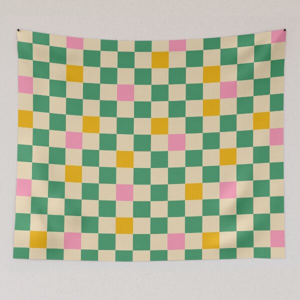 Aperçu de l'œuvre Motif à carreaux colorés vert, rose et moutarde créée et vendue par kierkegaard.