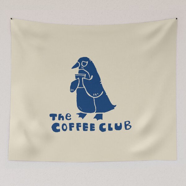 Item preview, Sleepy Penguin Coffee Club Hand Drawn Linocut Illustration designed and sold by RNASstuff.