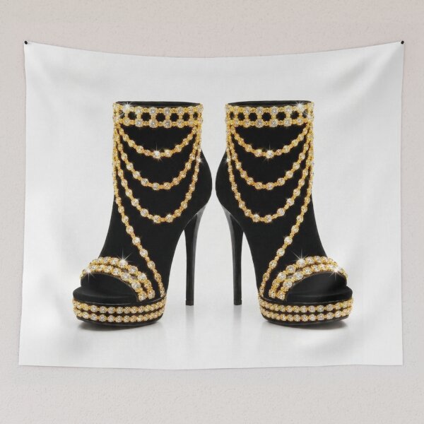 Item preview, Luxurious, Glamorous Gold Chain-Draped Black High Heels designed and sold by Trans4med.