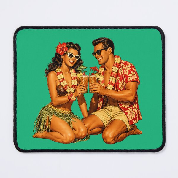 Item preview, Vintage Hula Couple Toasting Mai Tais – Retro Hawaiian Tiki Illustration designed and sold by PIXEL POP DESIGNS - Beyond the Norm!.