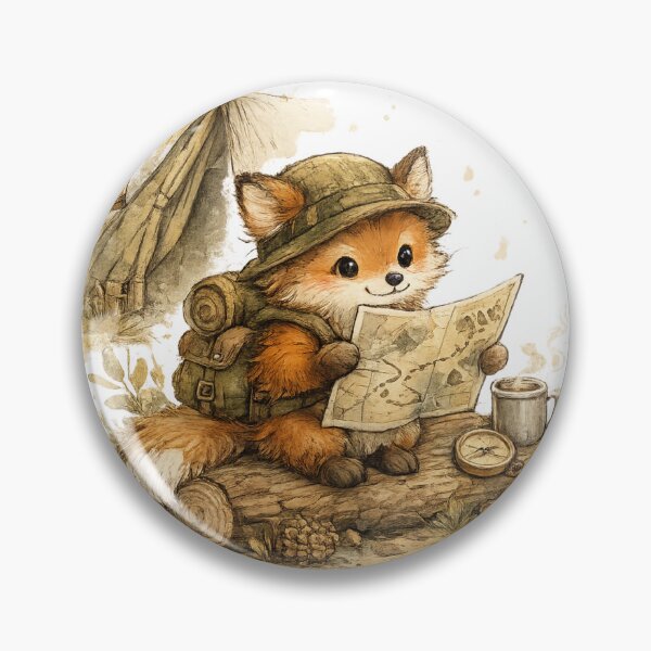 Item preview, Watercolor Fox Explorer Reading Map Camping Badge Art designed and sold by BreezifyDesignStudio.