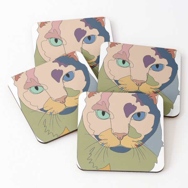 Item preview, Colorful Heterochromia Cat Line Art designed and sold by Komatoya.