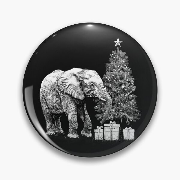 Item preview, Christmas Elephant by the Tree – Black and White Holiday Animal Art designed and sold by inkoutninja.
