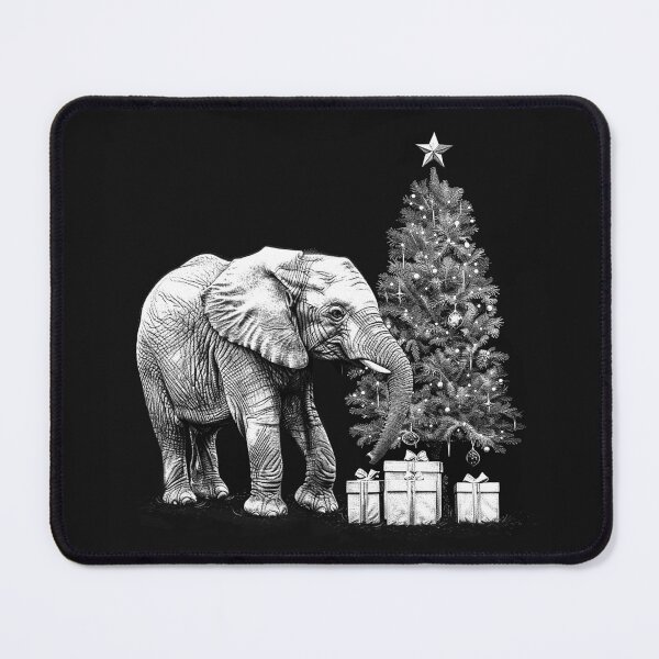 Item preview, Christmas Elephant by the Tree – Black and White Holiday Animal Art designed and sold by inkoutninja.