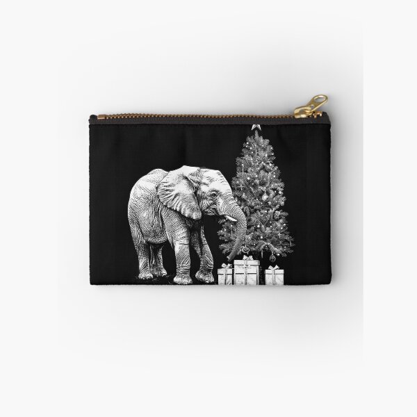 Item preview, Christmas Elephant by the Tree – Black and White Holiday Animal Art designed and sold by inkoutninja.