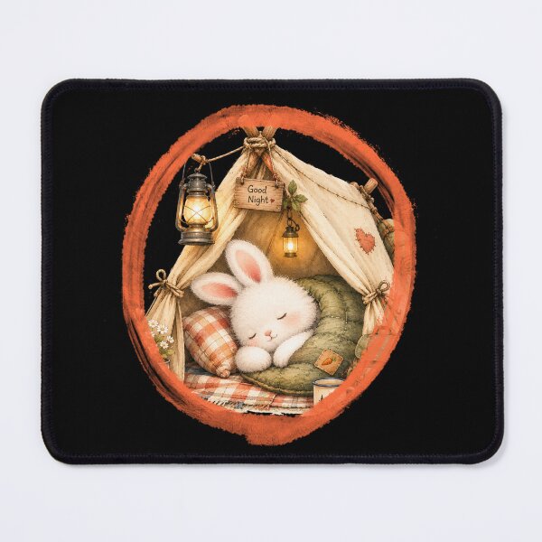 Item preview, Cute Watercolor Sleeping Bunny Rabbit Cozy Tent Camping Badge designed and sold by BreezifyDesignStudio.
