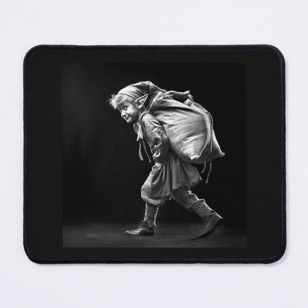 Item preview, Christmas Elf Carrying Santa’s Gift Sack – Black and White Fantasy Art designed and sold by inkoutninja.