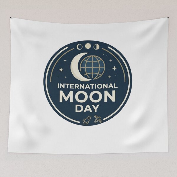Item preview, International Moon Day Minimalist Crescent Moon Space Badge designed and sold by Palette & Hue.