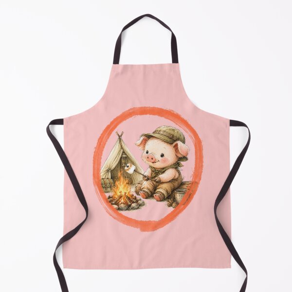 Artikelvorschau, Niedliches Aquarell-Abzeichen: Schweinchen röstet Marshmallows am Lagerfeuer entworfen und verkauft von BreezifyDesignStudio.