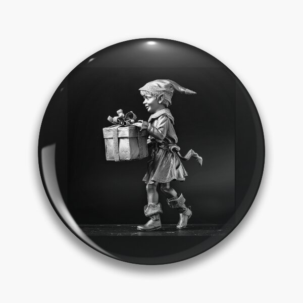 Item preview, Elfo navideño llevando un regalo: ilustración fantástica navideña en blanco y negro. designed and sold by inkoutninja.