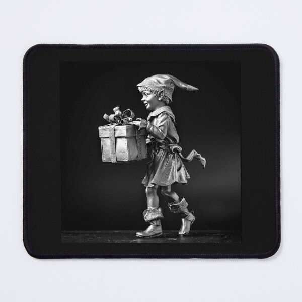 Item preview, Christmas Elf Carrying a Present – Black and White Holiday Fantasy Art designed and sold by inkoutninja.