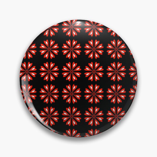 Item preview, Retro Red and White Geometric Floral Pattern on Black designed and sold by VOYID ART STUDIO.