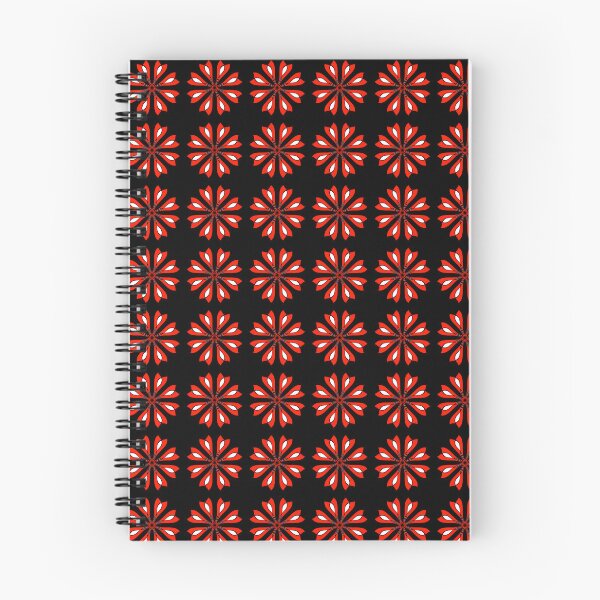 Item preview, Retro Red and White Geometric Floral Pattern on Black designed and sold by VOYID ART STUDIO.