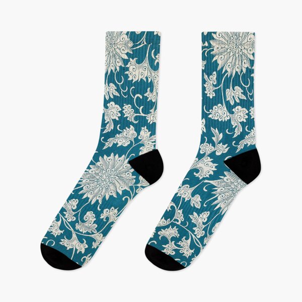 Item preview, Classic Asian Lotus and Scrollwork Motif on Blue designed and sold by The Ravens Ballad.