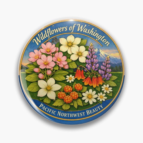 Item preview,  Wildflowers of Washington – Vintage Botanical Badge designed and sold by SachaMuru.