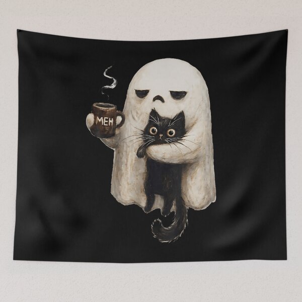 Item preview, Ghost Cat Spooky Black Cat Funny Halloween Coffee Lover designed and sold by Apparel-Vortex.