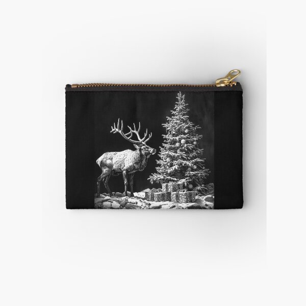 Item preview, Christmas Reindeer Beside a Tree – Black and White Winter Holiday Art designed and sold by inkoutninja.