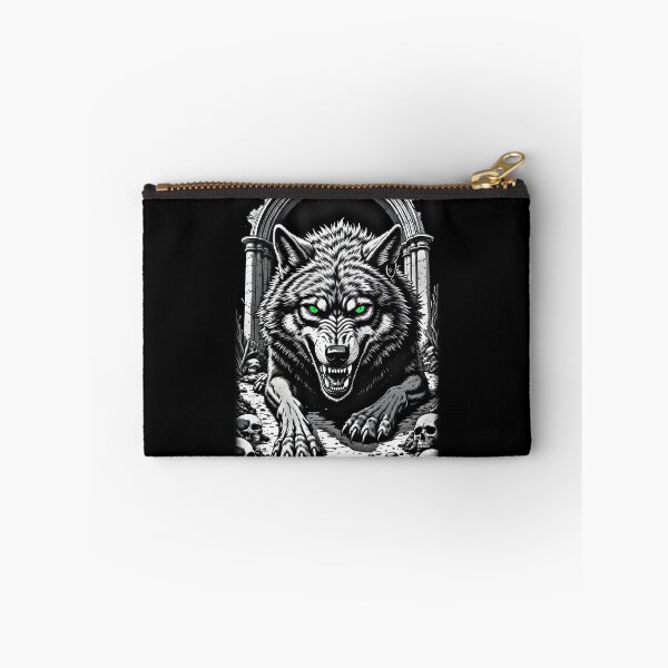 Item preview, Glowing Green Eye Wolf – Monochrome Gothic Skull Archway Art designed and sold by Neer arts.