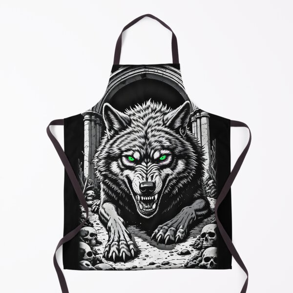 Item preview, Glowing Green Eye Wolf – Monochrome Gothic Skull Archway Art designed and sold by Neer arts.