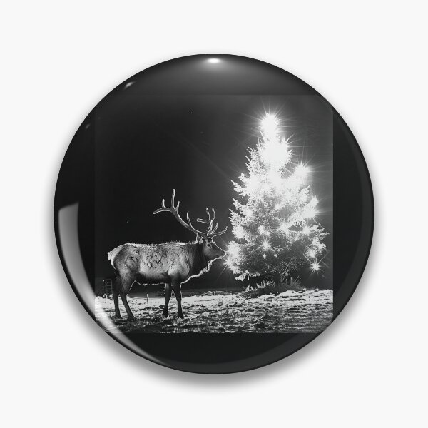 Item preview, Reindeer Watching a Glowing Christmas Tree – Black and White Winter Art designed and sold by inkoutninja.