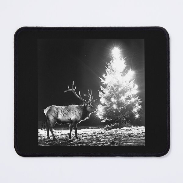 Item preview, Reindeer Watching a Glowing Christmas Tree – Black and White Winter Art designed and sold by inkoutninja.
