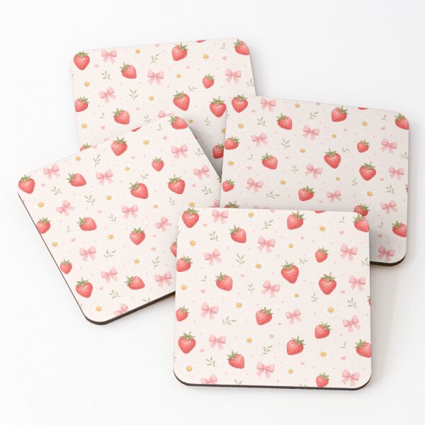 Item preview, Strawberry, daisy and pink bow pattern designed and sold by MapiliStudio.