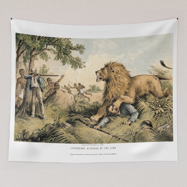 Item preview, David Livingstone attacked by a lion in Africa designed and sold by Pictures With A Message.