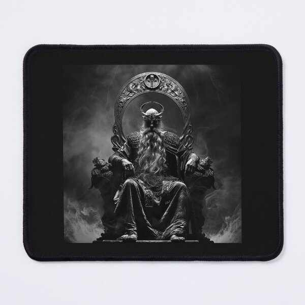 Item preview, Dark Viking King on a Throne – Black and White Norse Fantasy Art designed and sold by inkoutninja.