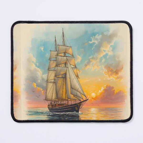 Item preview, Vintage Sailing Ship Sunset | Coastal Nautical Ocean Artwork designed and sold by CheersTOGETHER.