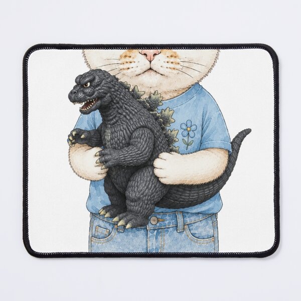 Item preview, My Tiny Terror: Cat Holding Vintage Godzilla Toy designed and sold by Komatoya.