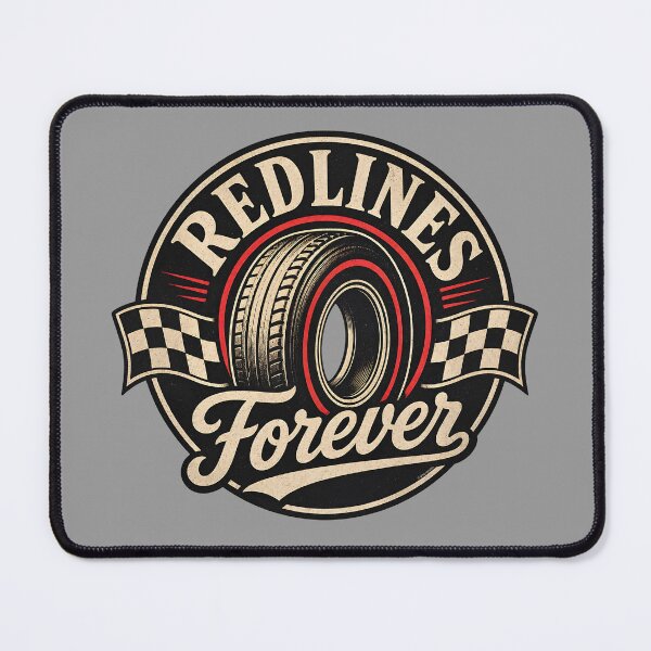 Item preview, Redlines Forever – Vintage Muscle Car Tire & Checkered Flag Emblem designed and sold by Automotive Art by Greg.