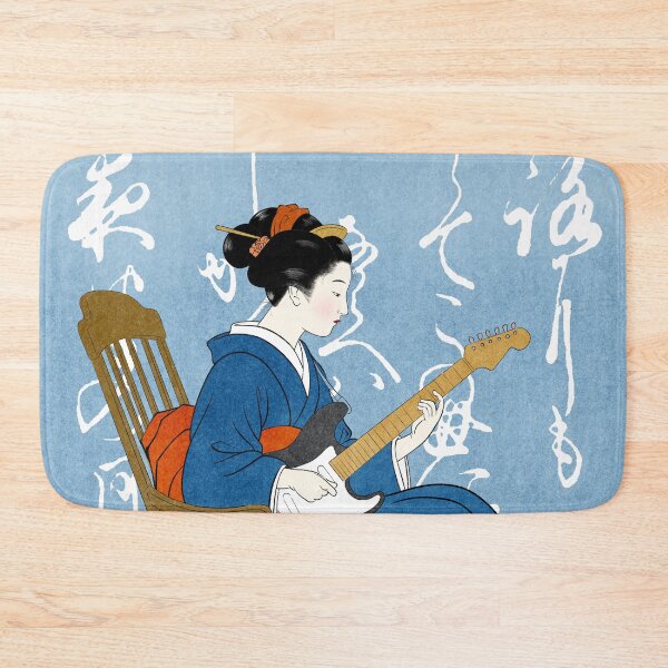 Artikelvorschau, Japanische Frau spielt E-Gitarre mit Hyakunin Isshu entworfen und verkauft von AkogareWorks.