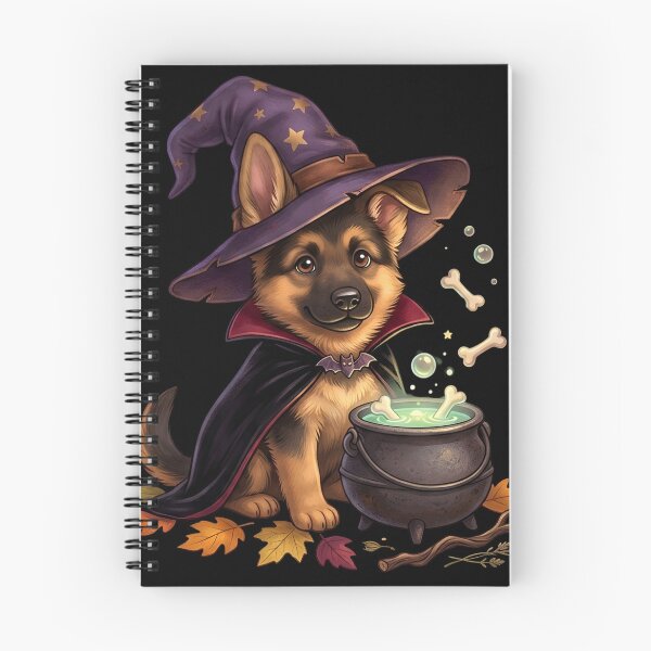 Item preview, Cute German Shepherd Puppy Witch with Magic Cauldron designed and sold by SilentFlower.