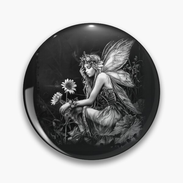 Item preview, Melancholy Flower Fairy – Black and White Enchanted Garden Art designed and sold by inkoutninja.