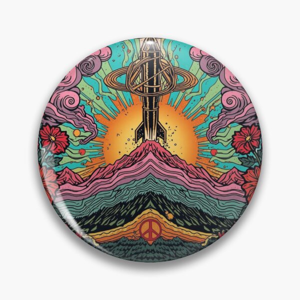 Item preview, Mountains Not Missiles Retro 70s Psychedelic Poster  designed and sold by Skyrocketz.