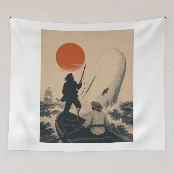 Item preview, Moby Dick Japanese Ukiyo-e | The Old Man and the Sea Literary Crossover designed and sold by Extravanganzza.