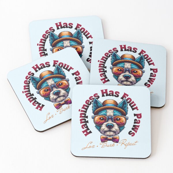 Item preview, Happiness Has Four Paws Funny Dog Lover Retro Vintage Puppy Design designed and sold by Sachie's Studio.
