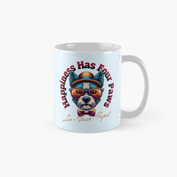 Item preview, Happiness Has Four Paws Funny Dog Lover Retro Vintage Puppy Design designed and sold by Sachie's Studio.
