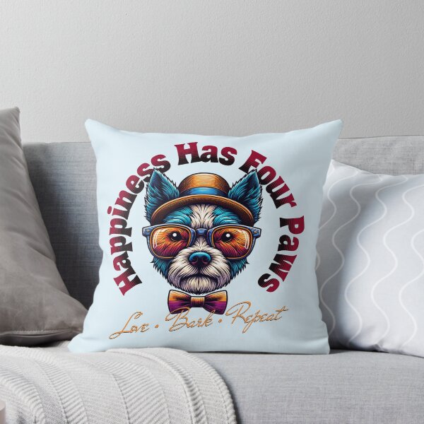 Item preview, Happiness Has Four Paws Funny Dog Lover Retro Vintage Puppy Design designed and sold by Sachie's Studio.
